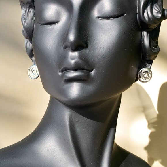 Silver-Tone Circular Stud Earrings With Sparkling Detailing - Picture 4 of 7